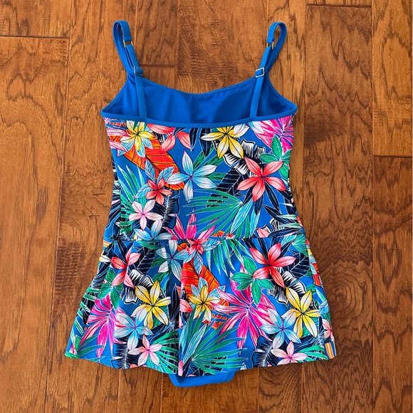 Into the Bleu by Amerex One Piece Swimsuit Dress Blue Floral Size 6 - Picture 6 of 8